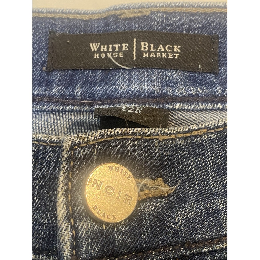 WHITE HOUSE BLACK MARKET Noir jeans, Sleek Boot, Crystal Buttons, 12R, Women